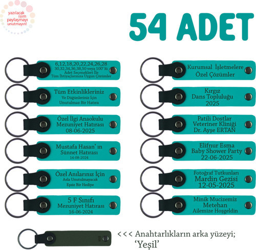 Sevdiklerinize Düğün Hediyesi, İsim Mesaj Yazılabilen 54' Lü Anahtarlık Seti, Koyu Turkuaz & Yeşil