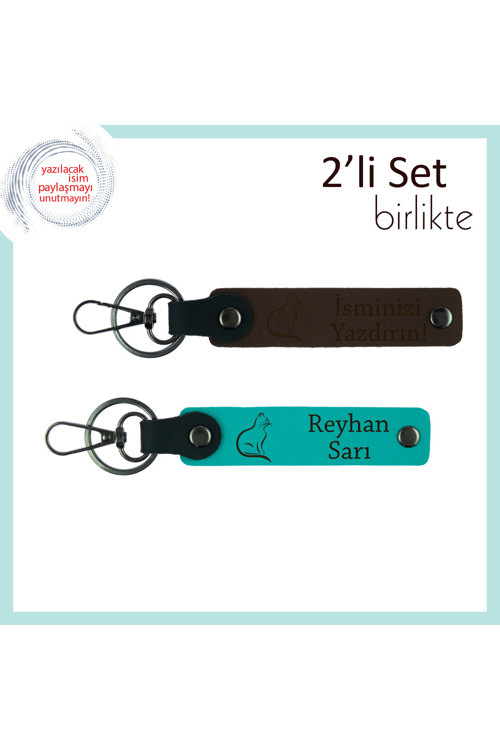 Miyavlayan Sevgiyi Temsil Eden, Kedi Temalı, Kişisel Anahtarlık, Koyu Kahve-Koyu Turkuaz