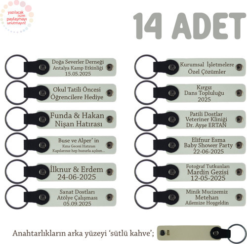 Bebek Mevlütleri İçin, 14'Lü Set, Kişisel İsimli Deri Anahtarlık, Anlamlı Hatıra, Beyaz & S Kahve