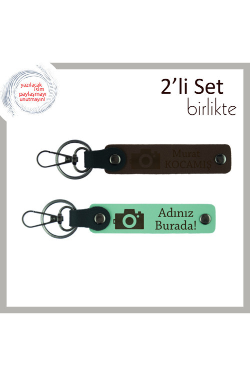 Anları Ölümsüzleştirenlere Hediye, Kamera Temalı İsimli Anahtarlık Takımı, Koyu Kahve-Açık Yeşil