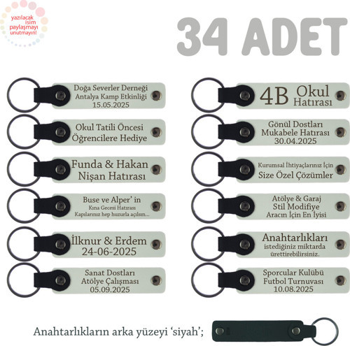 Bebeklere Özel Tüm Kutlamalar İçin İsim Yazılı Anahtarlık, 34' Lü Set, Beyaz & Siyah