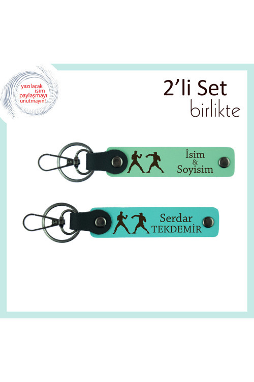Dayanıklılıkla Özdeşleşmiş Hediye, Dövüş Sporu Desenli, İsme Yazılabilir Anahtarlık, A Yeşil-Turkuaz
