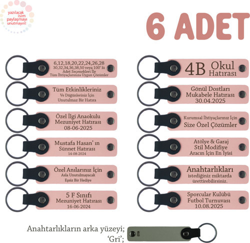 Babalara Özel Günü İçin Hediye, İsim Ve Özel Mesaj Yazılabilen 6'Lı Anahtarlık, Pudra & Gri