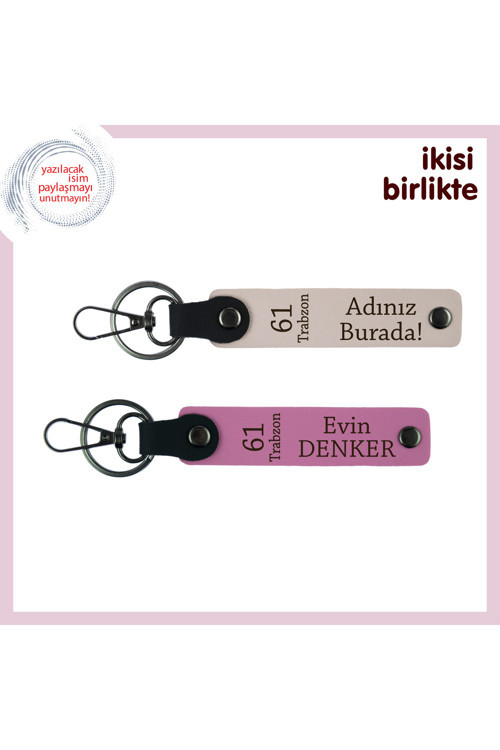 Köklerine Bağlı Kalanlara Şık Hatıra, 61 Trabzon Yazılı Kişisel Anahtarlık X2' Li, Pudra-Pembe