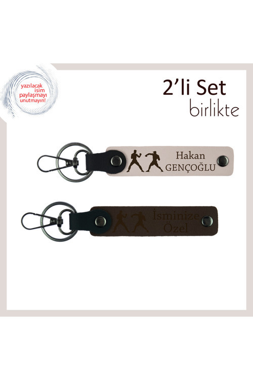 Adrenalinle Yükselen Tarza, Dövüş Simgeli, Kişisel Yazılı Anahtarlık Seti, Pudra-Koyu Kahve