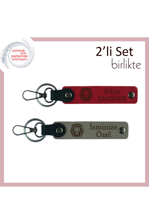 Stiline Güç Katacak Hediyelik, Kaplan Motifli Kişiye Özel Deri Anahtarlık, Kırmızı-Kül Gri