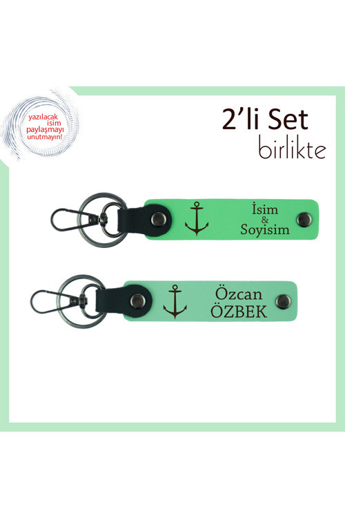 Gemi Desenli Deri Anahtarlık, Yelken Sever Dostlara Kalıcı Hediye Seçeneği, Fıstık Yeşil-Açık Yeşil