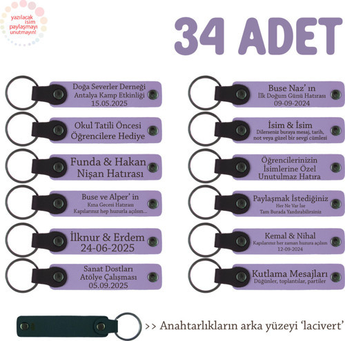 Fuarlarda Ziyaretçilere Özel Hediye, 34'Lü Set, Firma İsmi Yazılı Deri Anahtarlık, Mor & Lacivert