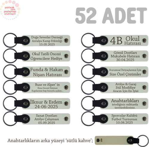Cinsiyet Partinize Özel, 52'Li Set, Üzerine İsim Yazılı Hatıra Anahtarlık Hediye, Beyaz & S Kahve