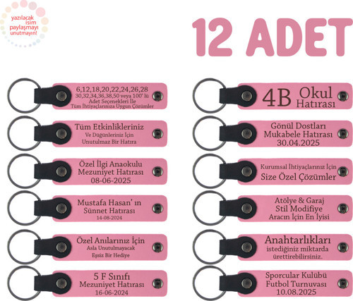 Pembe, Sınıf Öğretmeninden Özel Mesajlı Karne Hatırası Anahtarlık 12’Li Set, Minikler İçin Hediye