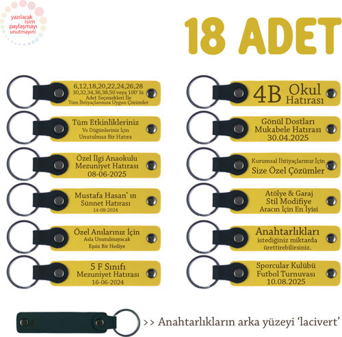 Sarı & Lacivert, Aile Değerini Yansıtan Küçük Armağan, 18’Li Set, Kişiye Özgü Yazılı Deri Hatıra
