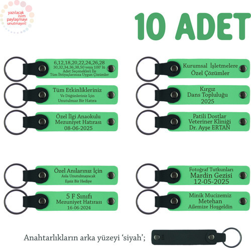 Seramik Atölyesi Mezuniyetine Özel 10'Lu Set, Kişiselleştirilebilir Hediye Anahtarlık, F Yeşil & Syh