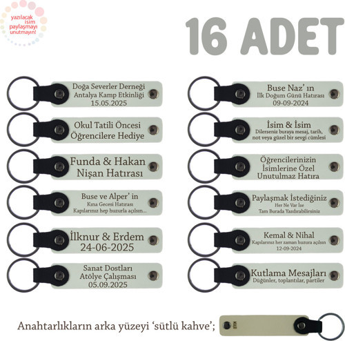 Cinsiyet Partisi İçin Hazırlanmış, 16'Lı Set, İsim Yazılabilen Hediyelik Anahtarlık, Beyaz & S Kahve
