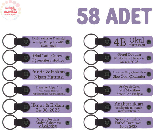 Büyük Etkinliklerde Tanıtım Hediyesi Olarak, 58'Li Set, Kişiye Özel Yazılı Anahtarlık, Mor Menekşe