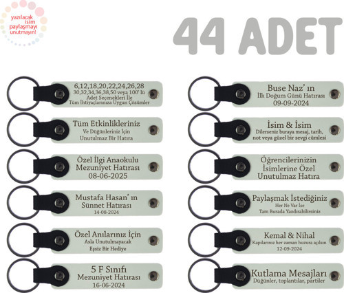 Doğum Günü Misafirlerine Kişiselleştirilmiş Anahtarlık 44’Lü Set, Özel Hediyelik, Beyaz