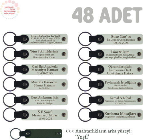 Spor Turnuvası Katılımcılarına Teşekkür Amaçlı, 48'Li Set, Kişisel Hatıra Anahtarlık, Beyaz & Yeşil
