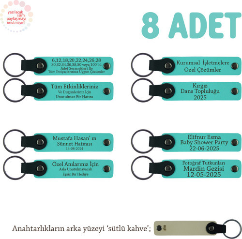 Yüzme Kursu Mezuniyet Hediyesi, Üzerine İsim Yazılabilen 8'Li Set Anahtarlık, Turkuaz & Sütlü Kahve