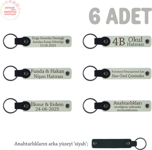 Babalar Günü İçin Hediye, İsim Ve Özel Mesaj Yazılabilen, 6'Lı Anahtarlık, Beyaz & Siyah