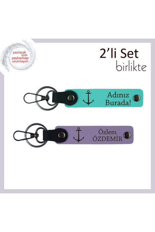 Balık Tutmayı Seven Sevgiliye Anlamlı Hediyelik, Deniz Temalı Deri Anahtarlık, Turkuaz-Mor Menekşe