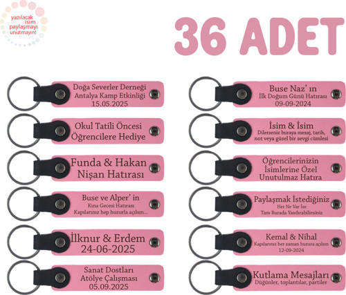 Pembe, Baby Shower İçin Kişiselleştirilmiş İsimli Anı Anahtarlık 36’Lı Set, Misafir Hediyesi