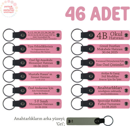 Pembe & Gri, Okulda Görevli Tüm Eğitmenlere, 46'Lı Set, Üzerine İsim Yazılabilen Deri Anahtarlık