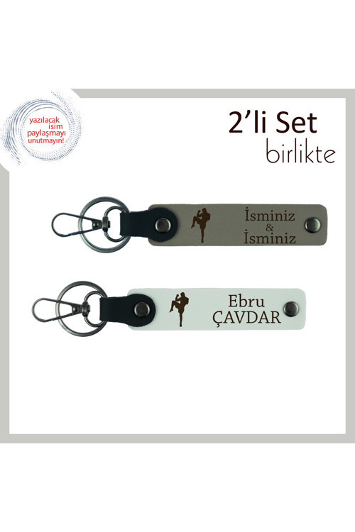 Erkek Sevgiliye Cesaret Temalı Hediye, Boks Motifli Yazılabilir Anahtarlık Takımı, Kül Gri-Beyaz