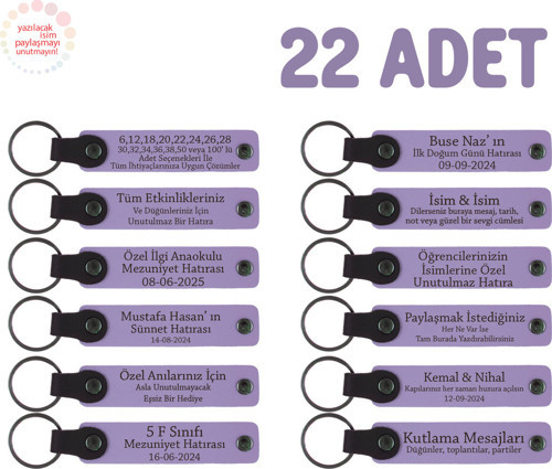 Anaokulu İçin İsim Yazılı Karne Hatırası Anahtarlık 22’Li Set, Değerli Öğrencilere Özel, Mor Menekşe