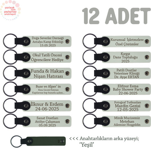 Yüzme Takımı Sporcularına Özel, 12'Li Set, İsme Özgü Tasarlanmış Anahtarlık Hediye, Beyaz & Yeşil