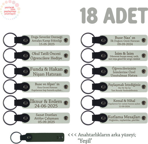 Fotoğrafçılık Atölyesi Mezunlarına Özel, 18'Li Set, Kişisel Deri Hatıra Anahtarlık, Beyaz & Yeşil