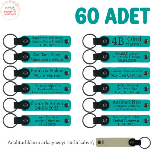 Spor Kulüpleri İçin Özel Üretim, 60' Lı Anahtarlık Set, Hediyelik Hatıra, Koyu Turkuaz & Sütlü Kahve