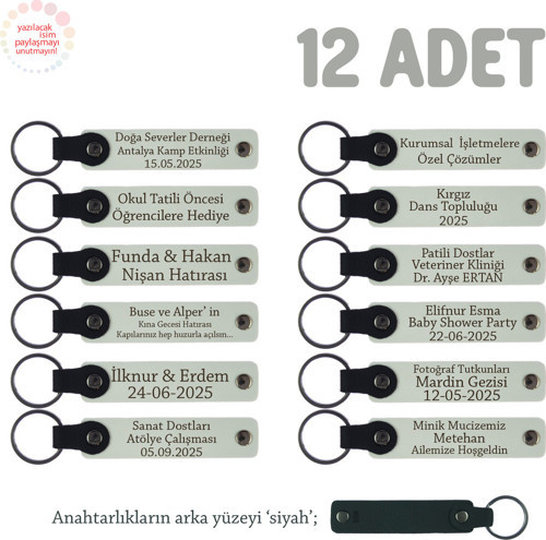 Lise Sınıflarına Anlamlı Bir Mezuniyet Hatırası 12'Li Set, Anı Anahtarlığı, Beyaz & Siyah