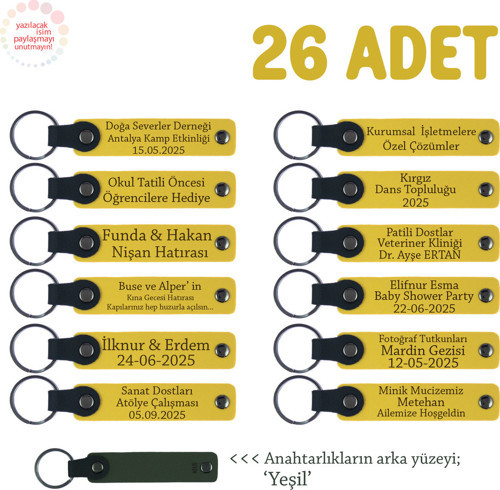 Sarı & Yeşil, Diş Kliniği Müşterilerine Promosyon Hediye, 26’Lı Set, Marka Yazılı Anahtarlık