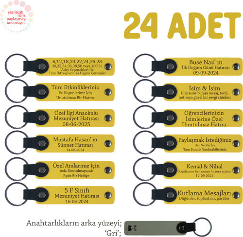 Sarı & Gri, Din Kültürü Öğretmeninden Öğrencilerine Hediye, 24’Lü Set, Kişiye Özel Yazılı Anahtarlık