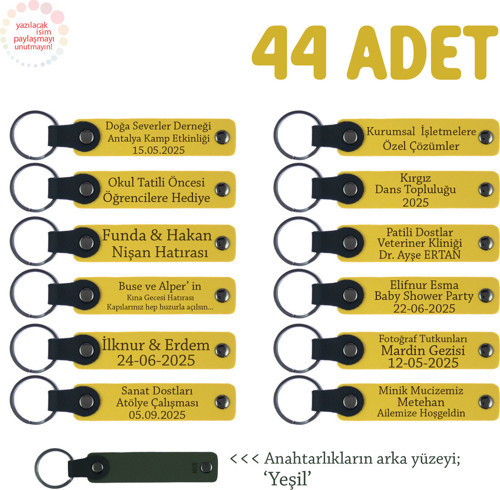 Sarı & Yeşil, Tasarım Haftası Etkinliğinde Katılımcılara İsim Yazılı, 44’Lü Set, Hediye Anahtarlık