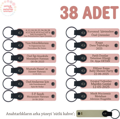 Fuarlarda Ziyaretçilere Dağıtılan 38'Li Set, Kişisel Yazılı Deri Anahtarlık, Pudra & Sütlü Kahve