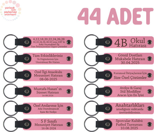 Pembe, Doğum Günü Misafirlerine Kişiselleştirilmiş Anahtarlık 44’Lü Set, Özel Hediyelik