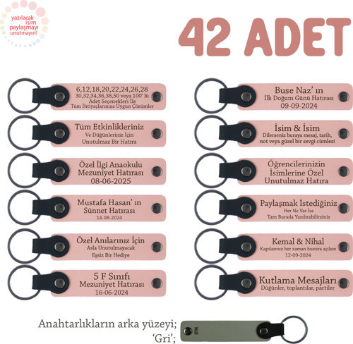 Dernekler İçin Üzerinde İsim Ve Mesaj Yazılabilen 42' Li Anahtarlık Seti, Pudra & Gri