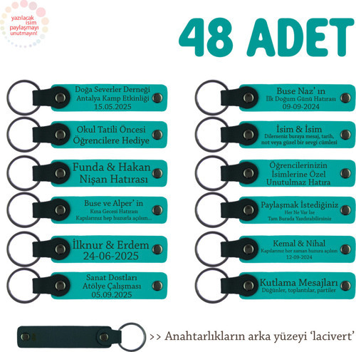 Okul Tanıtımı İçin 48'Li Set, Üzerinde Okul Bilgisi Yazılı Promosyonel Anahtarlık, K Turkuaz & Laci