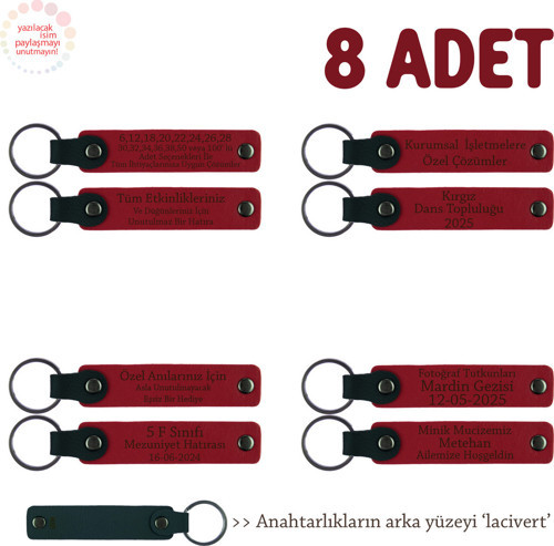 Fotoğraf Sergisinde Hatıra, 8'Li Set, İsme Yazılan Deri Hediyelik Anahtarlık, Kırmızı & Lacivert