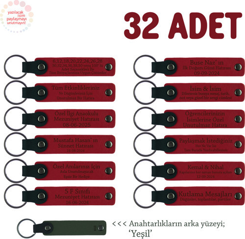 Yeni Müşterilere Özel Hediye, 32'Li Set, Kişiselleştirilebilir Kurumsal Anahtarlık, Kırmızı & Yeşil