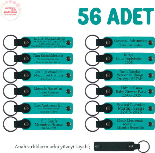 Yeni Açılan İşletmeye Özel Hediye, 56'Lı Set, Kişiye Özgü Deri Anahtarlık, Koyu Turkuaz & Siyah