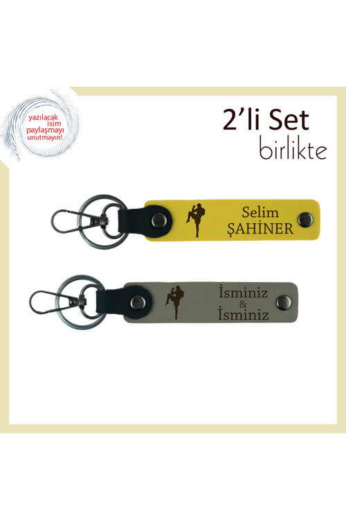 Tekvando Figürlü Cesur Hediyelik, Kız Sevgiliye Kişisel Yazı Eklenebilir Anahtarlık, Sarı-Kül Gri