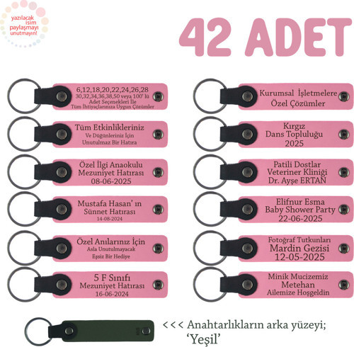 Pembe & Yeşil, Dernekler İçin Üzerinde İsim Ve Mesaj Yazılabilen 42' Li Anahtarlık Seti