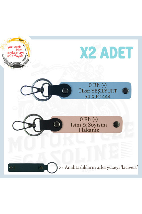 Asfalt Şampiyonlarına Özel, İsim Plaka Ve 0- Kan Grubu Yazılı X2' Li Anahtarlık, Yavruağzı-Mavi-Laci