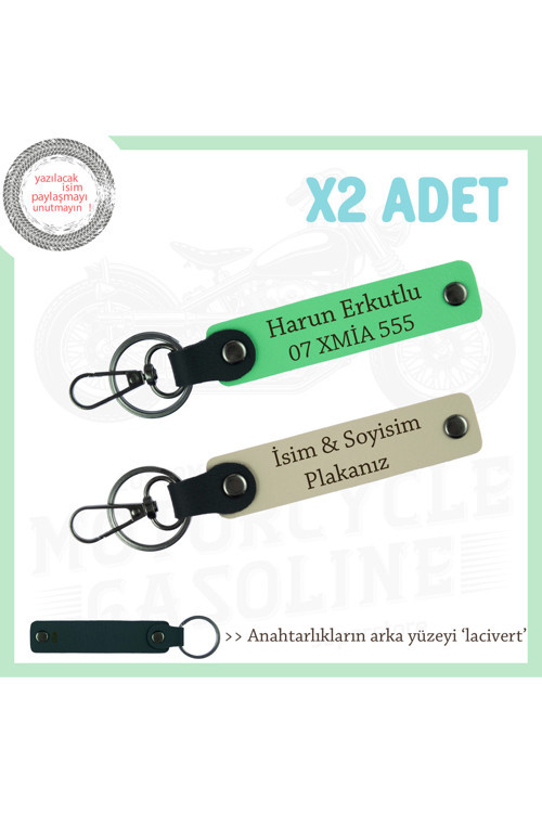 İkili Anahtarlık – İsim & Plaka Yazılabilir Kişiye Özel Hediye Seti, Sütlü Kahve-F Yeşil-Laci