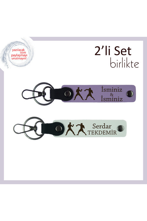 Antrenmana İlham Veren Hediye, Yumruk Motifli, Kişisel Yazılı Anahtarlık, Mor Menekşe-Beyaz