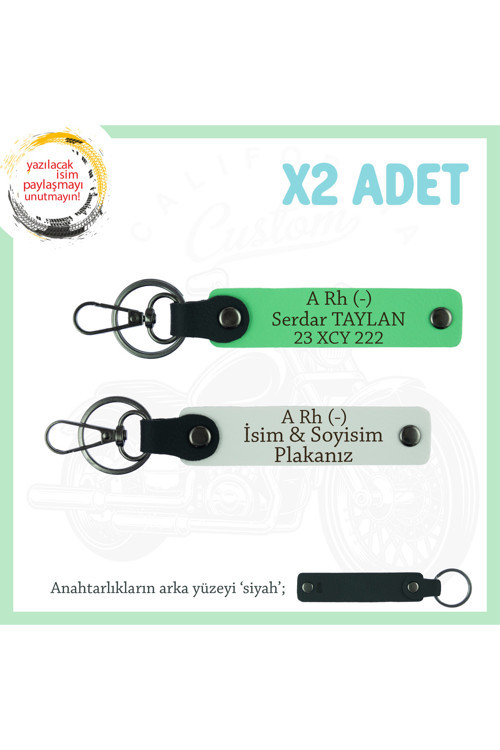 Motorcu Arkadaşlara, İsim Plaka Ve A Rh- Kan Grubu Yazılı Acil Durum Anahtarlığı, Beyaz-F Yeşil-Syh