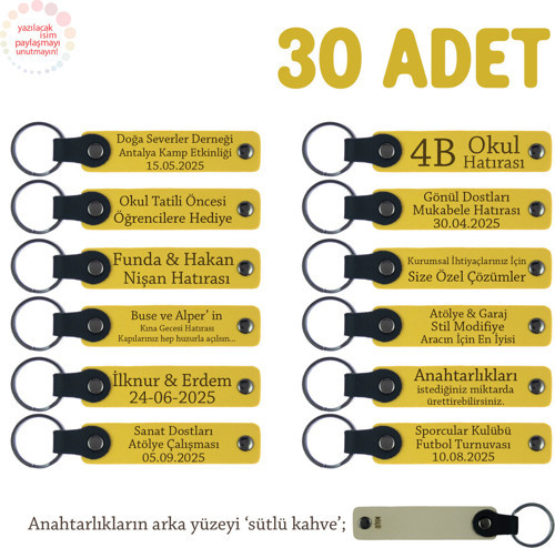Sarı & Sütlü Kahve, Fuarda Ziyaretçilere Özel Hediye, 30'Lu Set, Firma İsmi Yazılı Deri Anahtarlık