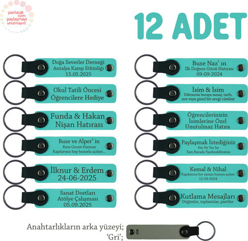 Sınıf Öğretmeninden Özel Mesajlı Karne Hatırası Anahtarlık 12’Li Set Miniklere Hediye, Turkuaz & Gri