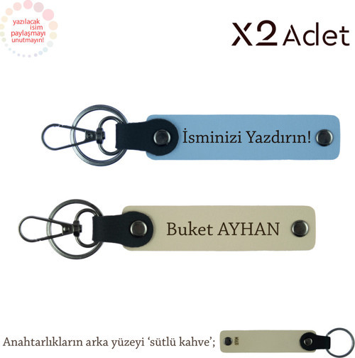 Dostluğa Özel Sürpriz, İsimli 2’Li Anahtarlık Hediye Takımı, Gök Mavi-Sütlü Kahve-Sütlü Kahve
